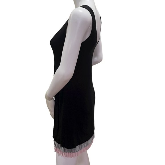Black T-Shirt Tank Dress with Gray and Pink Ruffle Size S - Picture 4 of 6